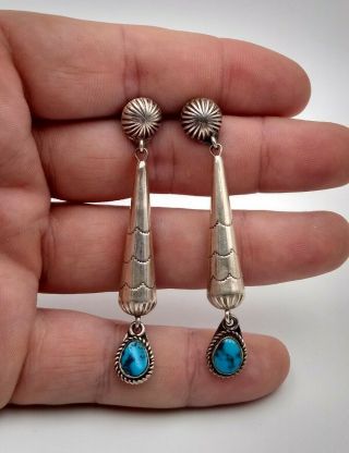 Huge Vintage Sterling Silver Turquoise Post Earrings Navajo Made