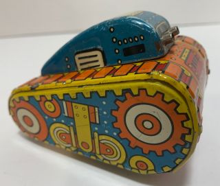Marx Tin Toy Tank Roll Over Tank 5 Wind Up Vtg Ten Over Blue Orange Yellow Usa