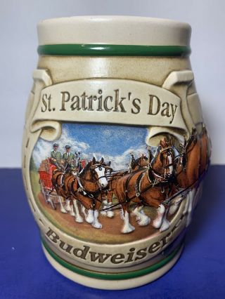 1996 Vintage Budweiser St.  Patricks Day Shamrocks Horseshoe Beer Stein Mug