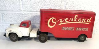 Vintage Tin Friction Overland Freight Service Truck & Trailer Japan 14”