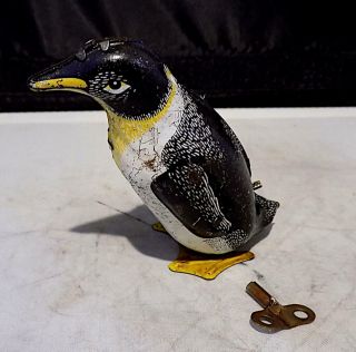 Vintage Tinplate Clockwork Walking Penguin Toy,  Wells,  Gt.  Britain.