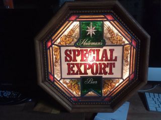 Vintage Heilemans Special Export Lighted Faux Stain Glass Beer Sign 1978