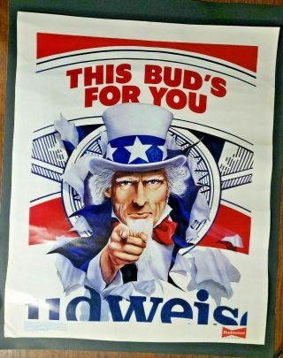 Vintage 1986 Uncle Sam Budweiser Beer Store Sign Old Stock