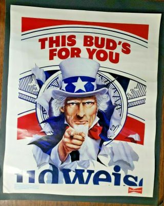 Vintage 1986 Uncle Sam Budweiser Beer Store Sign Old Stock 2