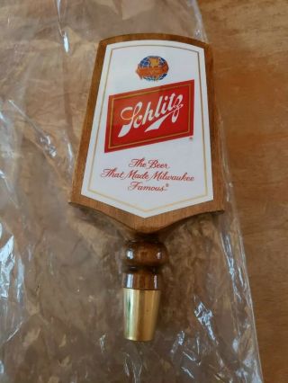 Vintage Schlitz Beer Wood Tap Handle Tapper Knob