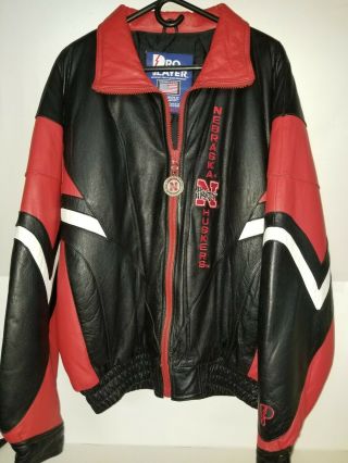 Rare Vtg 90s Nebraska Cornhuskers Pro Player Leather Jacket Mens Xl Ncaa