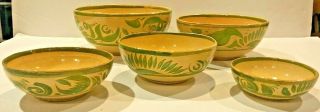 Vintage 1930s/40s Tlaquepaque Hand Painted Pottery Nesting Bowl Set - Mexico