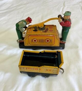 Wonderful Vintage Train Toy Handcar (pump Trolley) 2 Pc Set Battery Operated