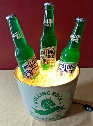 Rolling Rock Beer Bucket Of Rocks Light Up Fountain Store Advertising Display