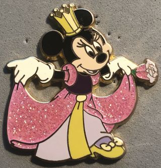 Disney Wdw 2006 Princess Minnie Mouse With A Crown And Rose Sparkle Glitter Pin
