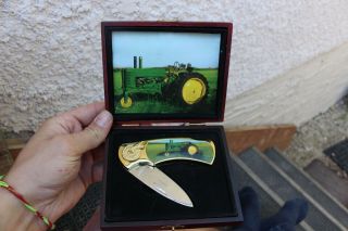 John Deere Vintage Tractor Stainless Pocket Knife With Matching Box