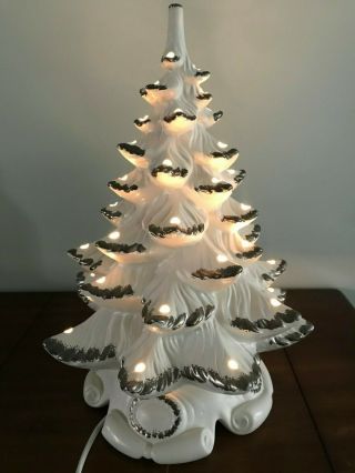 Vintage Atlantic Mold White Ceramic Lighted Christmas Tree 17 " High