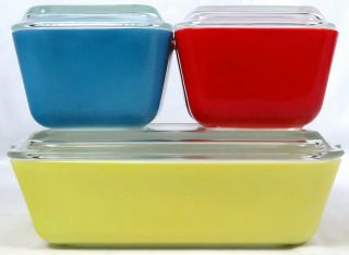 8 - Pc Complete Vintage Pyrex Primary Color Refrigerator Dish Set 501 502 503
