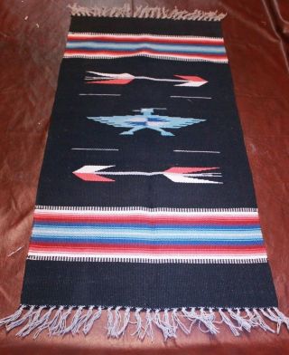 Vintage Southwest American Hand Woven Wool Weave Rug 29” By 50” Bird Tapestry