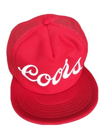 Coors Beer Vintage Red Snapback Mesh Trucker Hat Cap Euc Made In Usa