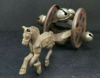 Victorian Cast Iron & Tin Horse And Sleigh Bell Cart Pull Toy
