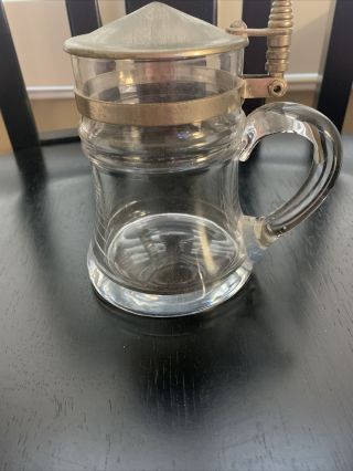 Vintage Glass Beer Stein Mug W/ Pewter Lid Approx 5 " Tall Lidded