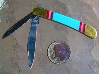 Pre - Owned,  Great Price,  Navajo Indian Inlaid Pocket Knife.  Turquoise & Coral