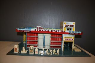 Vintage Tin Litho Superior Service Gas Station Parking Garage Toy 1940’s - 1950s
