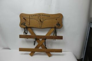 Vintage Lazy S Ranch Wooden Rifle Wall Rack Horseshoe Hooks Dekalb Toys