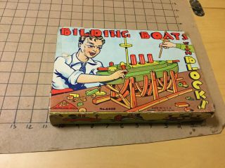 Vintage Wooden Boat Toy By Artwood; Building Boats W Blocks