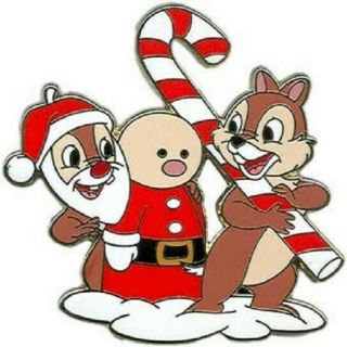Disney Christmas Chip & Dale With A Candy Cane & Santa Candle Happy Holidays Pin