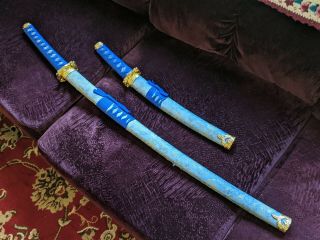2pc Set 40 " Collectible Ninja Blue Katana Swords