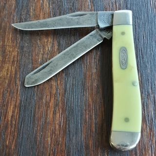 CASE XX KNIFE KNIVES MADE IN USA 2003 3207 TRAPPER YELLOW FOLDING POCKET 2