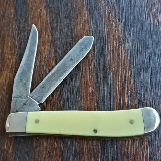 CASE XX KNIFE KNIVES MADE IN USA 2003 3207 TRAPPER YELLOW FOLDING POCKET 3