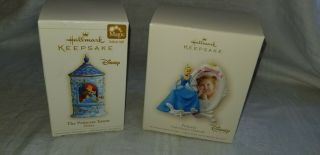 2 Disney Hallmark Ornaments The Princess Tower And Princess Cinderella In Boxes