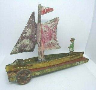 ??? Tin Toy Boat Of Unknown Origin And Period ??? Or Folk Art ???