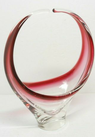 Raspberry Red Art Glass Basket Bowl Chalet Canada Hand Blown Mcm Vintage