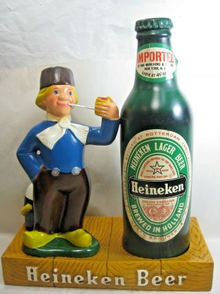 Vintage Heineken Beer Counter Top Bar Advertising Display - Dutch Boy W/bottle