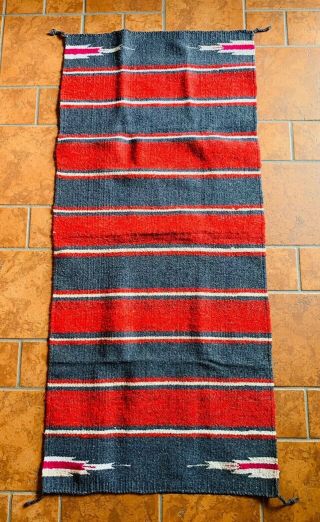 Vintage Mexican Wool Saltillo Serape Blanket Runner Rug Diamond 28 X 63 " Striped