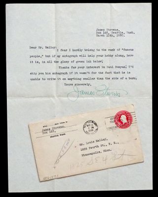 1930 Vintage James Stevens Signed Autograph Letter / Paul Bunyan Author Writer
