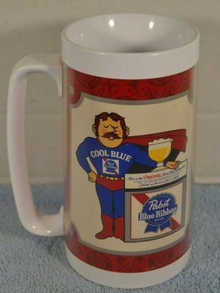Pabst Blue Ribbon Plastic Heavy Mug Thermo Serv Cool Blue Man Pbr 1970s Beer Cup