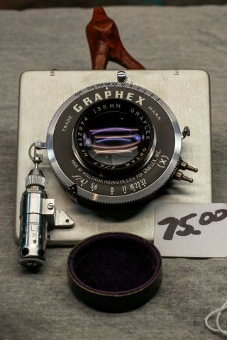 Vintage Graflex 4x5 Crown Speed Graphic Optar 135mm 4.  7 Lens & Board