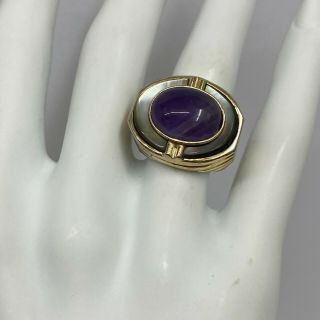 Vintage Sterling Mother Of Pearl Amethyst Ring Gold Wash Size 5 1/4