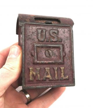 Vintage Us Mail Cast Iron Miniature Post Mailbox Postal Red Dispenser Bank