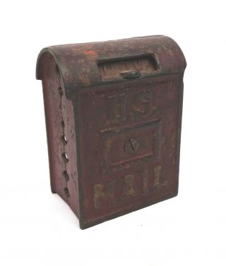 Vintage US Mail Cast Iron Miniature Post Mailbox Postal Red Dispenser Bank 2