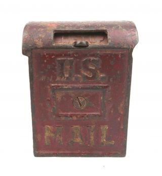 Vintage US Mail Cast Iron Miniature Post Mailbox Postal Red Dispenser Bank 3
