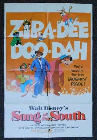 Vintage 1972 Walt Disney Zip - A - Dee - Do - Dah Song Of The South Movie Poster 27x41