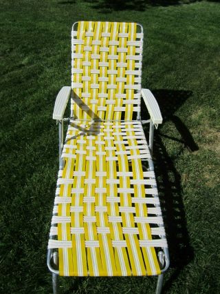 Vintage Lawn Lite Aluminum Yellow Web Lawn/beach Chaise Lounge/chair
