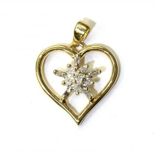 10k Yellow Gold.  12ct Si1 H Round Diamond Heart Pendant 1.  3g Estate Vintage