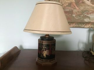 Vintage Frederick Cooper Asian Tin Tea Canister Table Lamp,