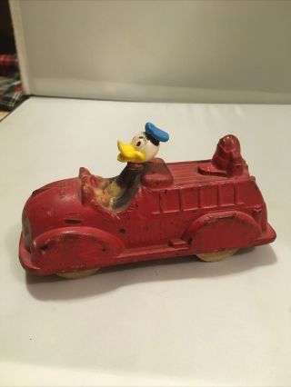 Vintage Mickey Mouse Fire Truck With Donald Duck Toy Disney Sun Rubber