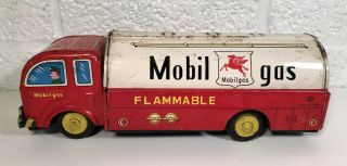 Vintage Hayashi " H " Tin Friction Mobil Gas Tanker Truck Gasoline Japan Toy
