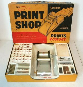 Vintage 1950s The Cub Print Shop Rotary Printing Press Set By Superior,  Orig Box