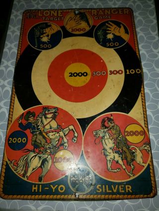 1939 Marx Tin Litho Lone Ranger Target Game Vivid Colors 2 - Sided