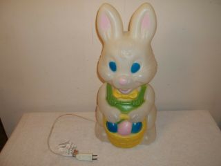 Vtg General Foam Plastics Blowmold Light Up Easter Bunny Holding Basket 19 "